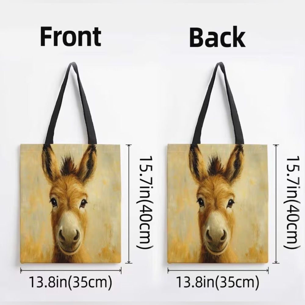 Donkey Face Canvas Tote Bag in Warm Beige and Brown - Picture 3 of 3